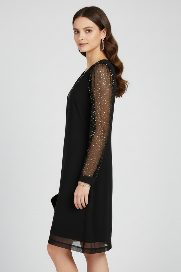 Madison | Dames Cocktailjurk met Pailletten Mouwen en V-hals