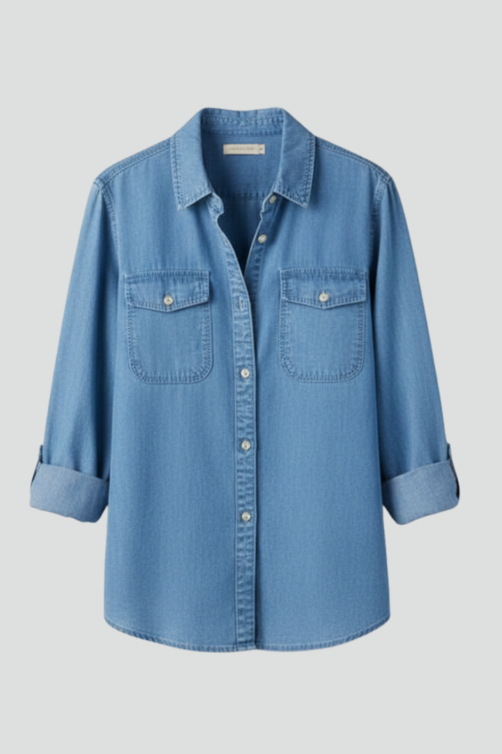 Peyton | Dames Klassieke Denim Overhemd met Knopen en Lange Mouwen