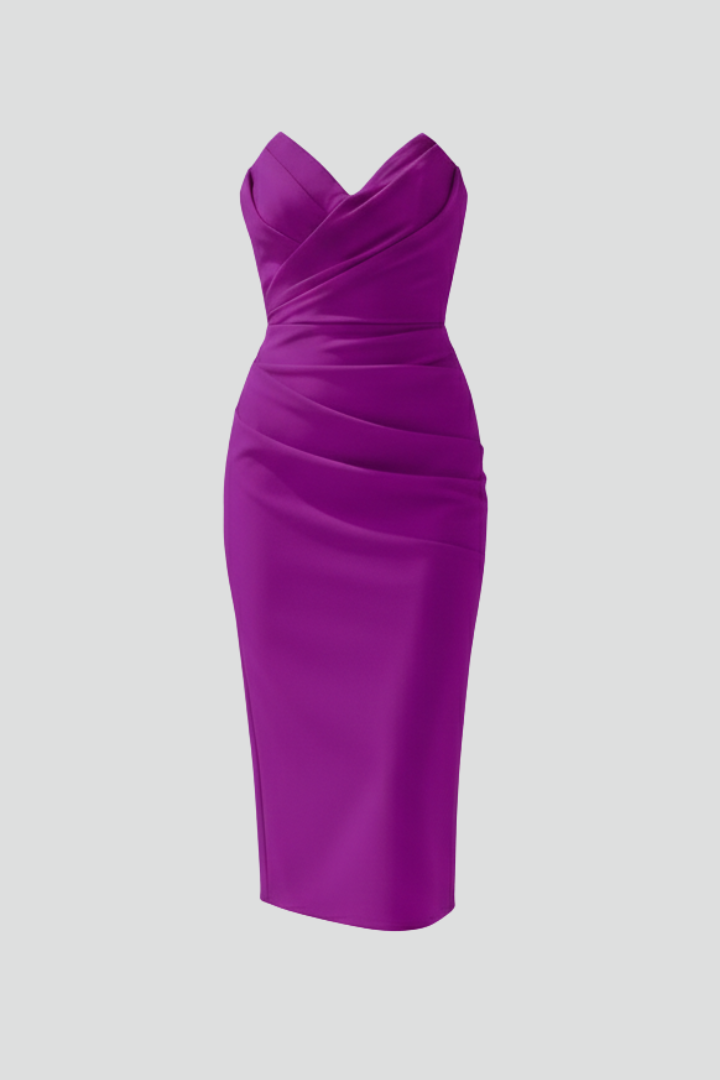 Rachel | Dames Strapless Gerimpelde Midi Jurk