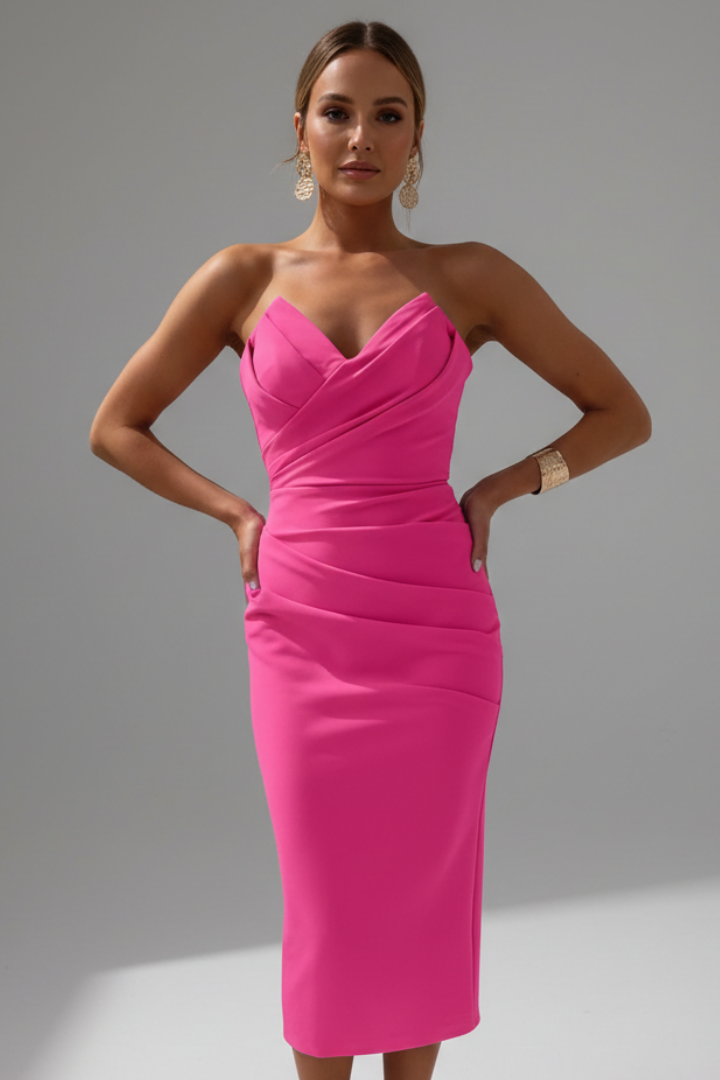 Rachel | Dames Strapless Gerimpelde Midi Jurk