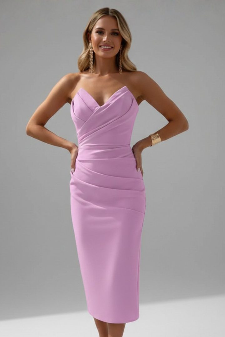 Rachel | Dames Strapless Gerimpelde Midi Jurk