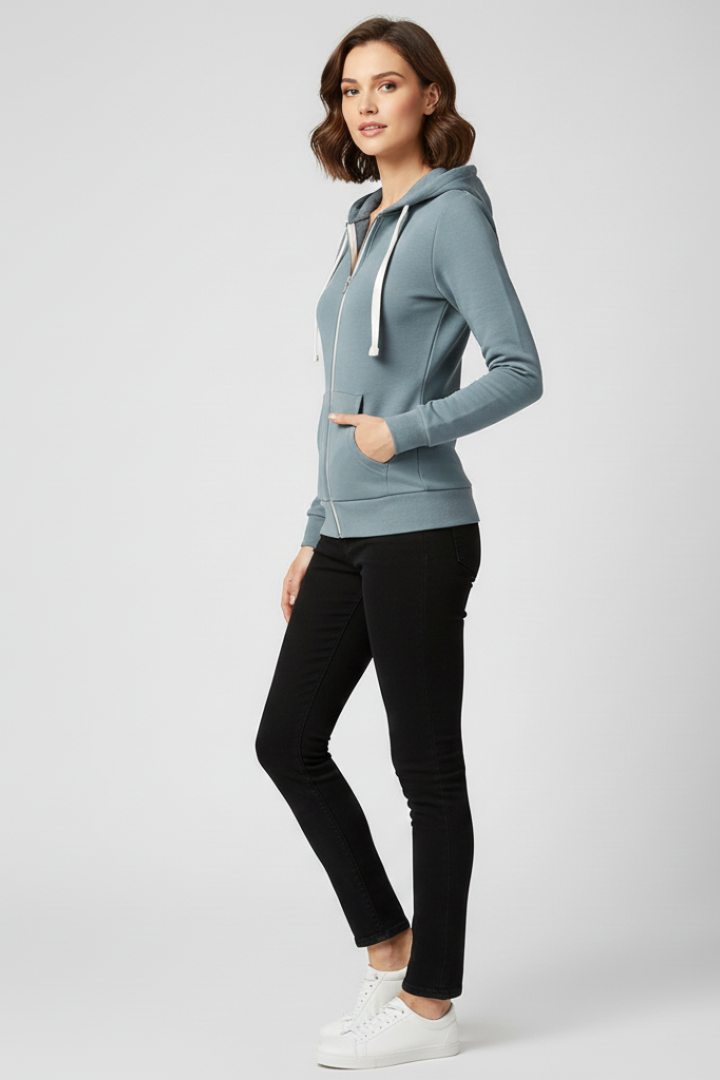 Grace | Dames Hoodie met Voorkant Rits en Kangaroo Zak