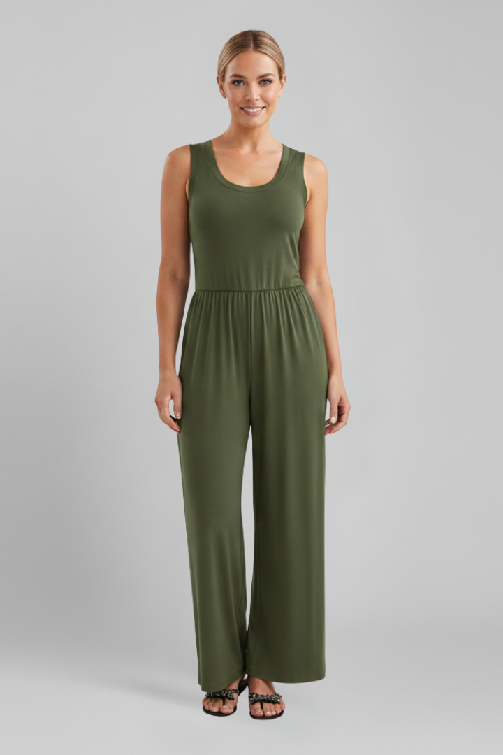 Emma | Dames Ronde Hals Elastische Taille Wijde Pijpen Jumpsuit