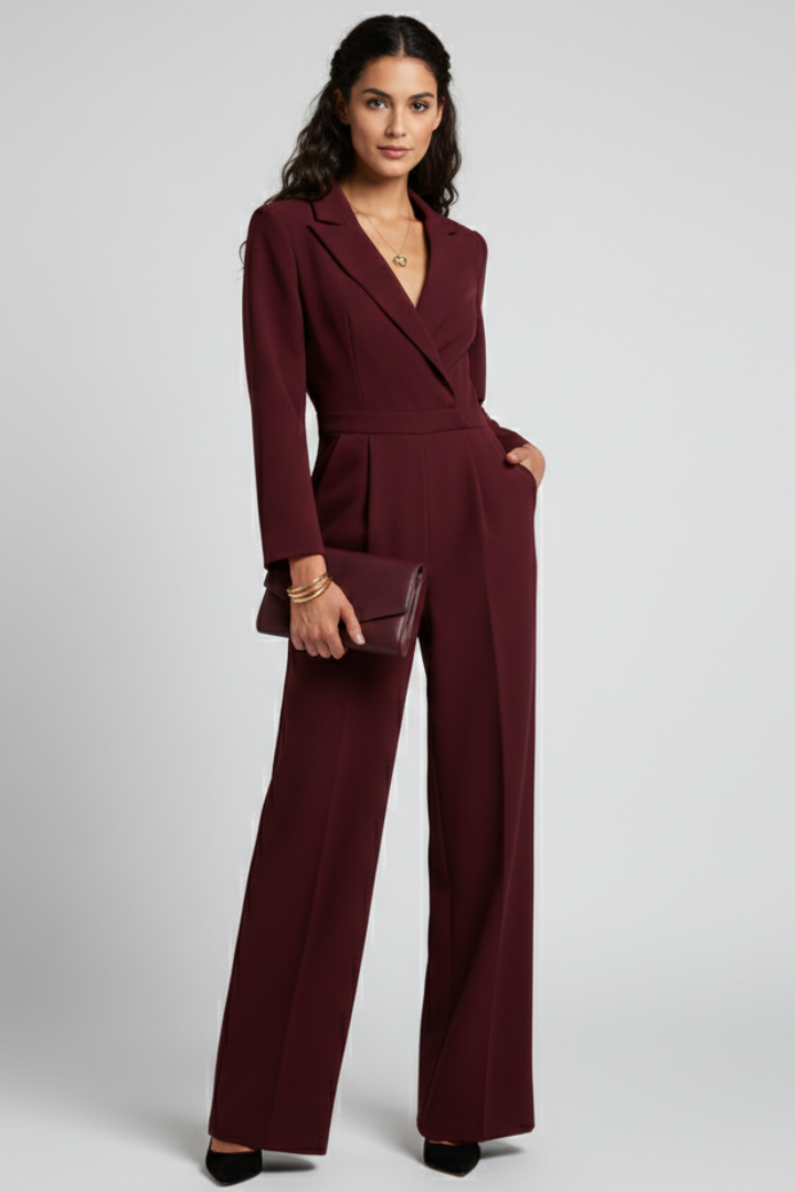Charlotte | Dames Wrap-Front Tailored Wide-Leg Jumpsuit