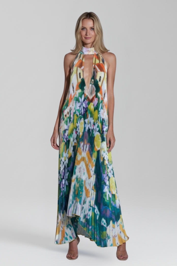 Payton | Dames Mouwloze Plissé Rok Maxi Jurk