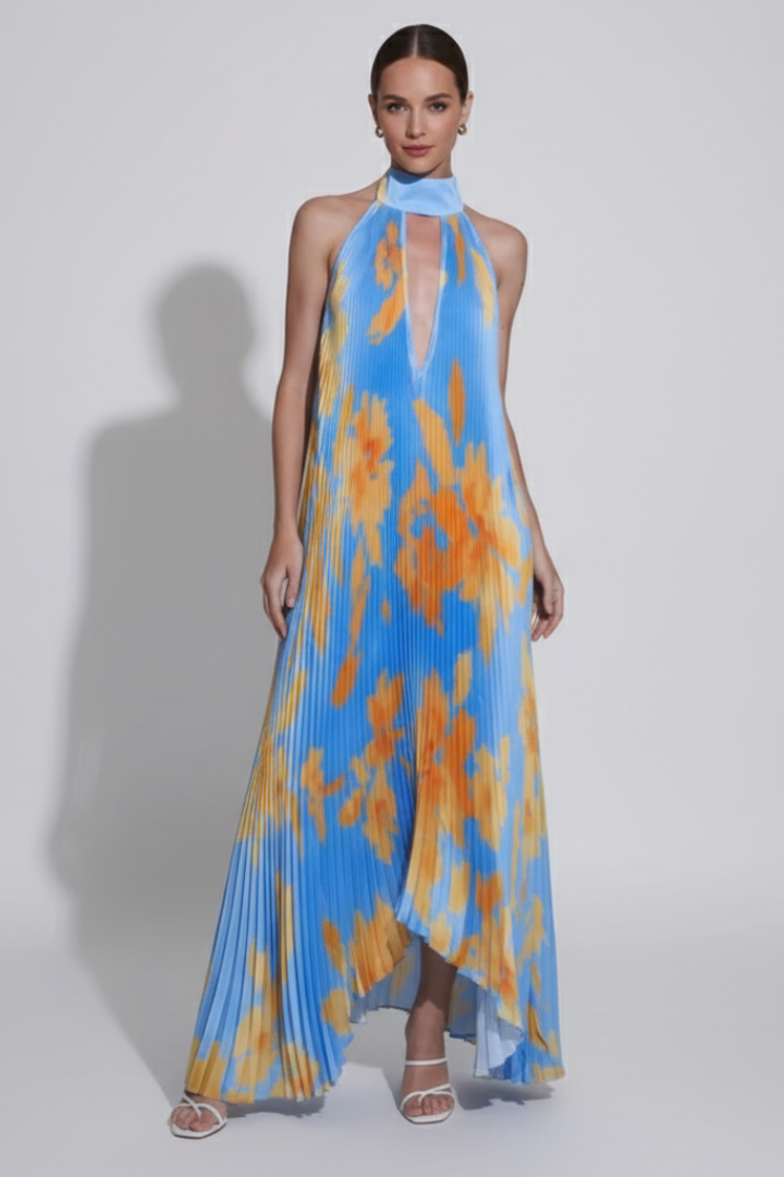 Payton | Dames Mouwloze Plissé Rok Maxi Jurk