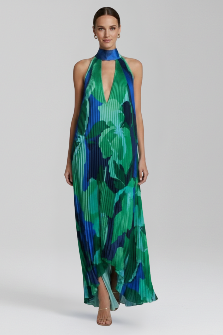 Payton | Dames Mouwloze Plissé Rok Maxi Jurk