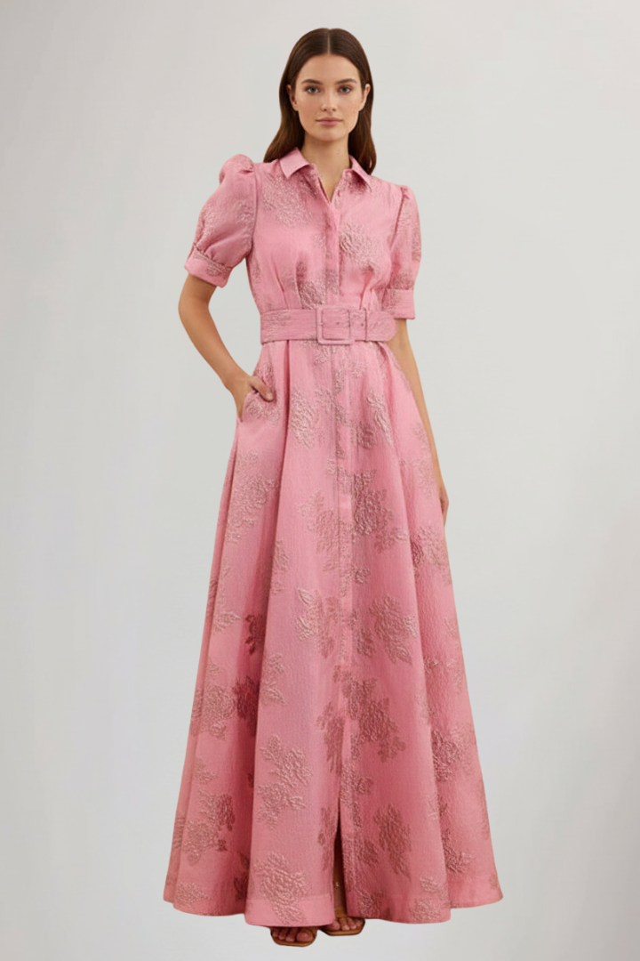 Paige | Dames Maxi Jurk met Korte Mouwen en Ceintuur