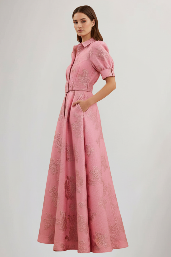 Paige | Dames Maxi Jurk met Korte Mouwen en Ceintuur