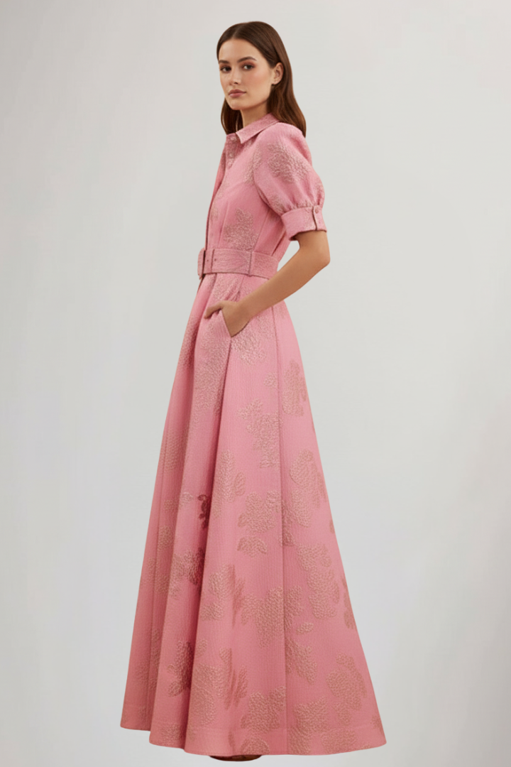Paige | Dames Maxi Jurk met Korte Mouwen en Ceintuur