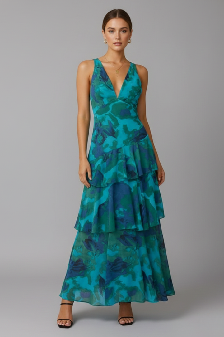 Gabriella | Vrouwen V-Hals Laagjes Maxi Jurk