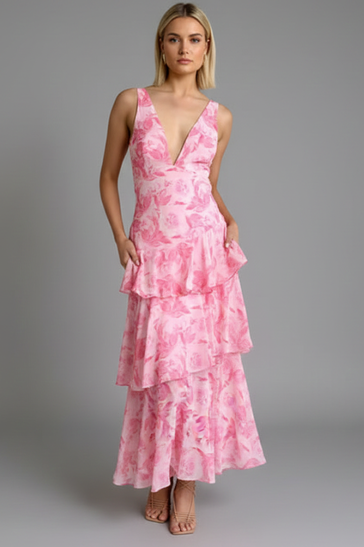 Gabriella | Vrouwen V-Hals Laagjes Maxi Jurk