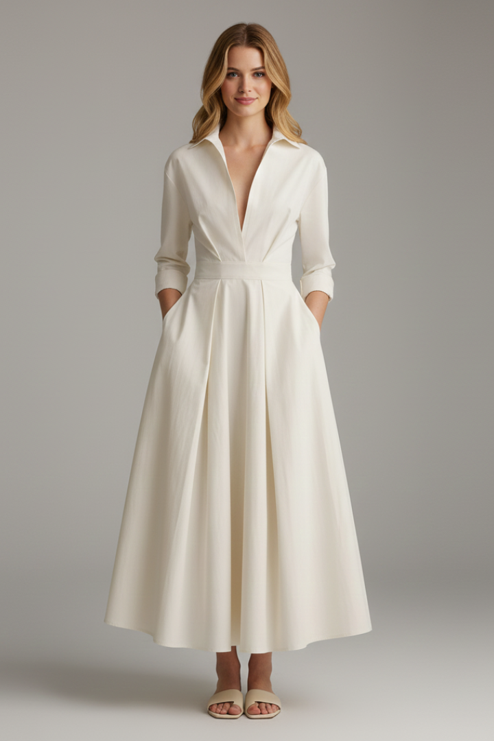 Sarah | Dames Midi Jurk met Knopen en Kraag
