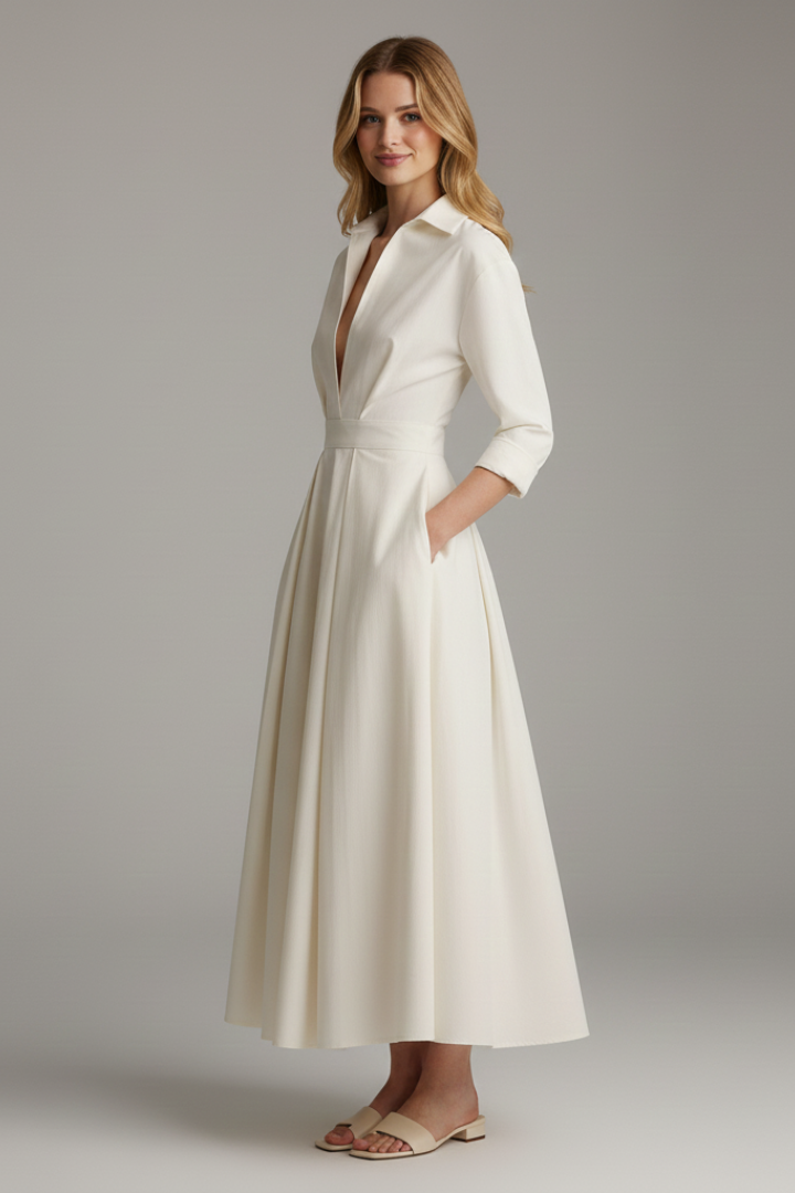 Sarah | Dames Midi Jurk met Knopen en Kraag