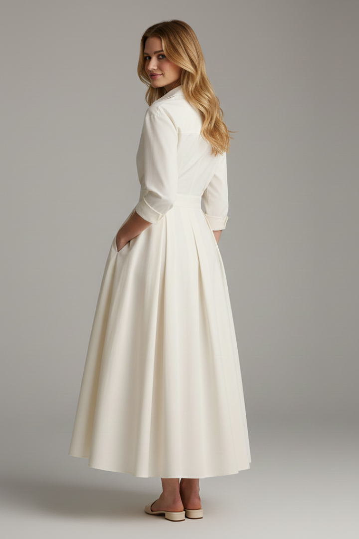 Sarah | Dames Midi Jurk met Knopen en Kraag