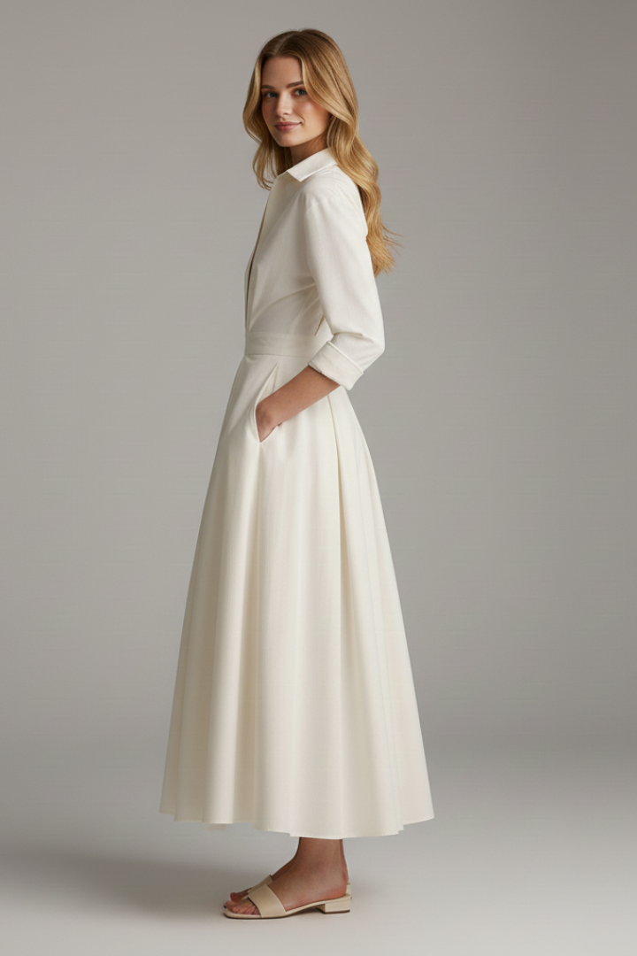 Sarah | Dames Midi Jurk met Knopen en Kraag