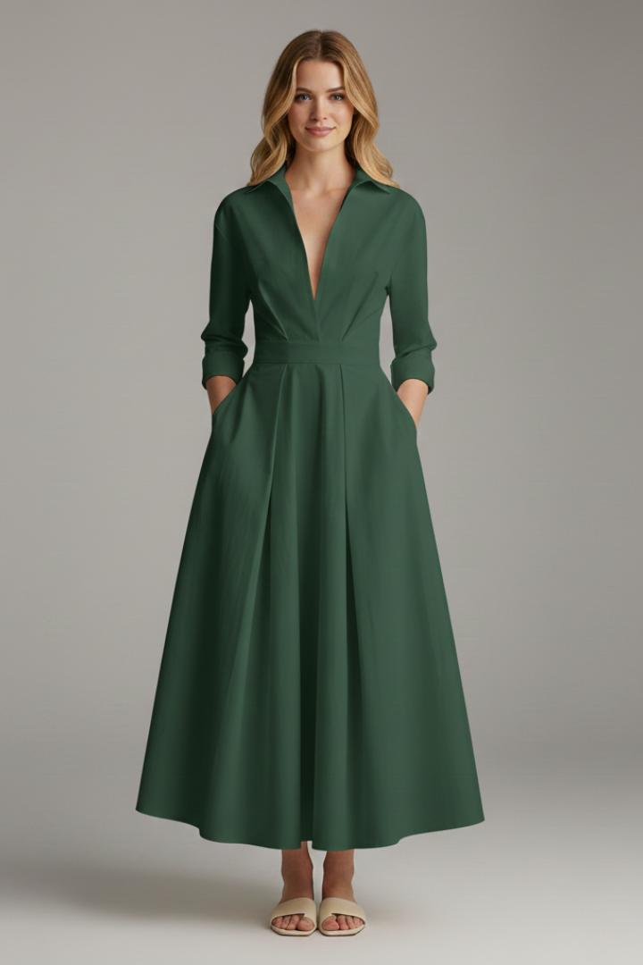 Sarah | Dames Midi Jurk met Knopen en Kraag