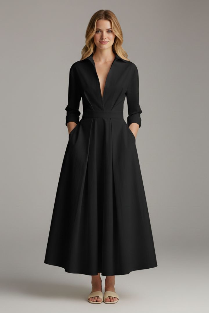 Sarah | Dames Midi Jurk met Knopen en Kraag