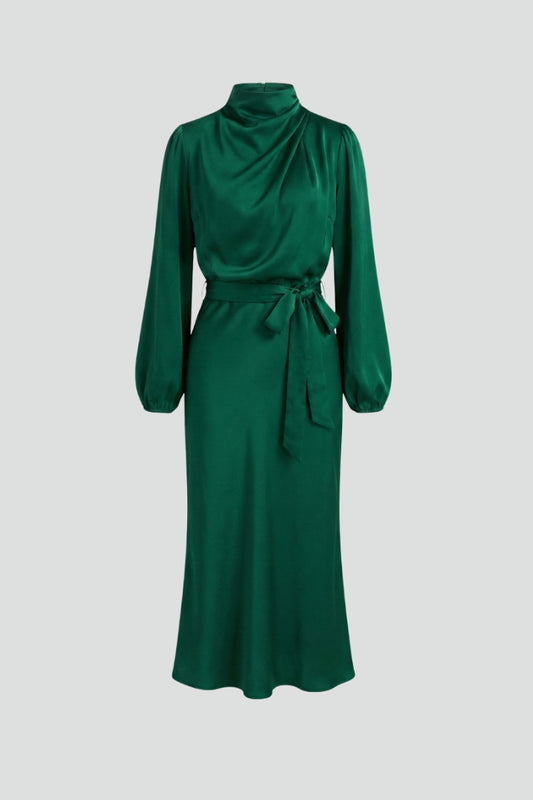 Sophia | Dames Hoge Hals Lange Mouw Midi Jurk