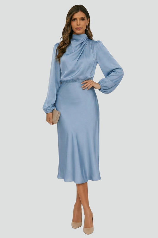 Sophia | Dames Hoge Hals Lange Mouw Midi Jurk
