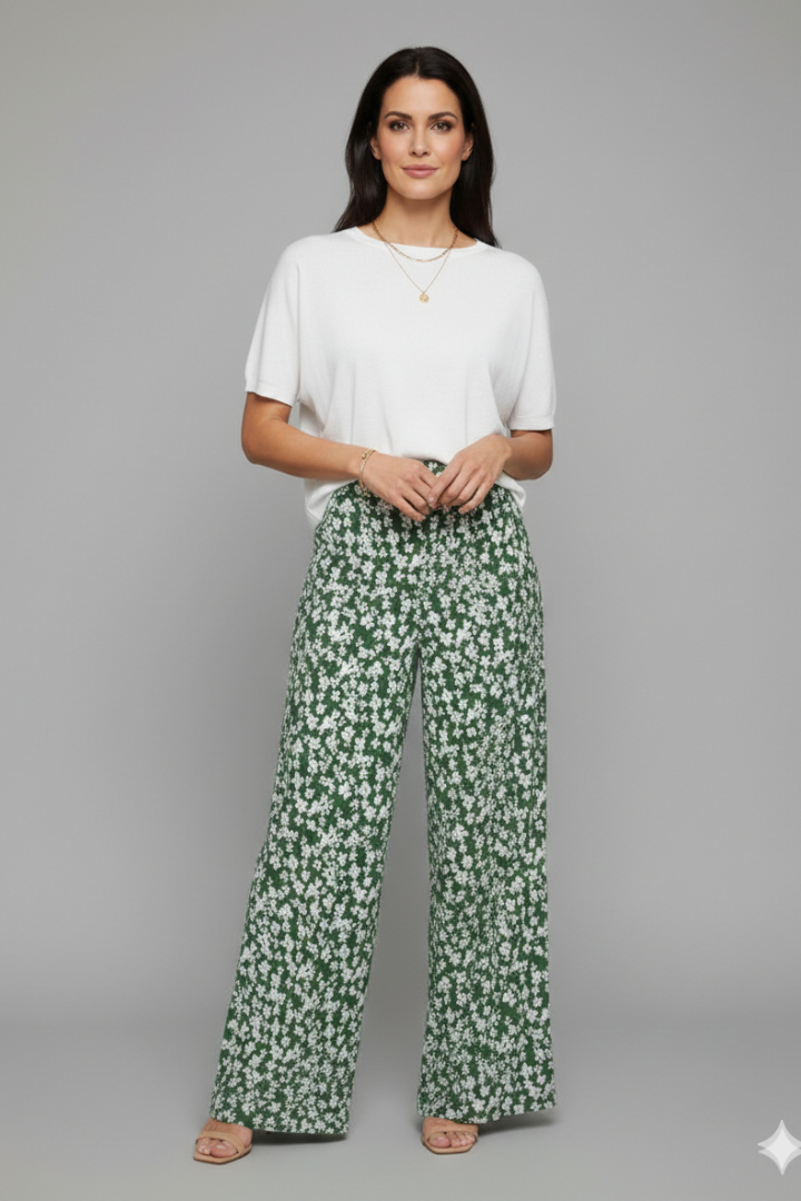 Bella | Vrouwen Casual Palazzo Broeken met Bloemenprint en Brede Benen