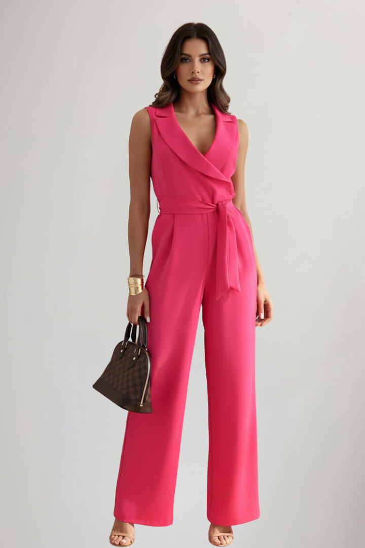 Kimberly | Dames V-Hals Mouwloze Tailleband Jumpsuit