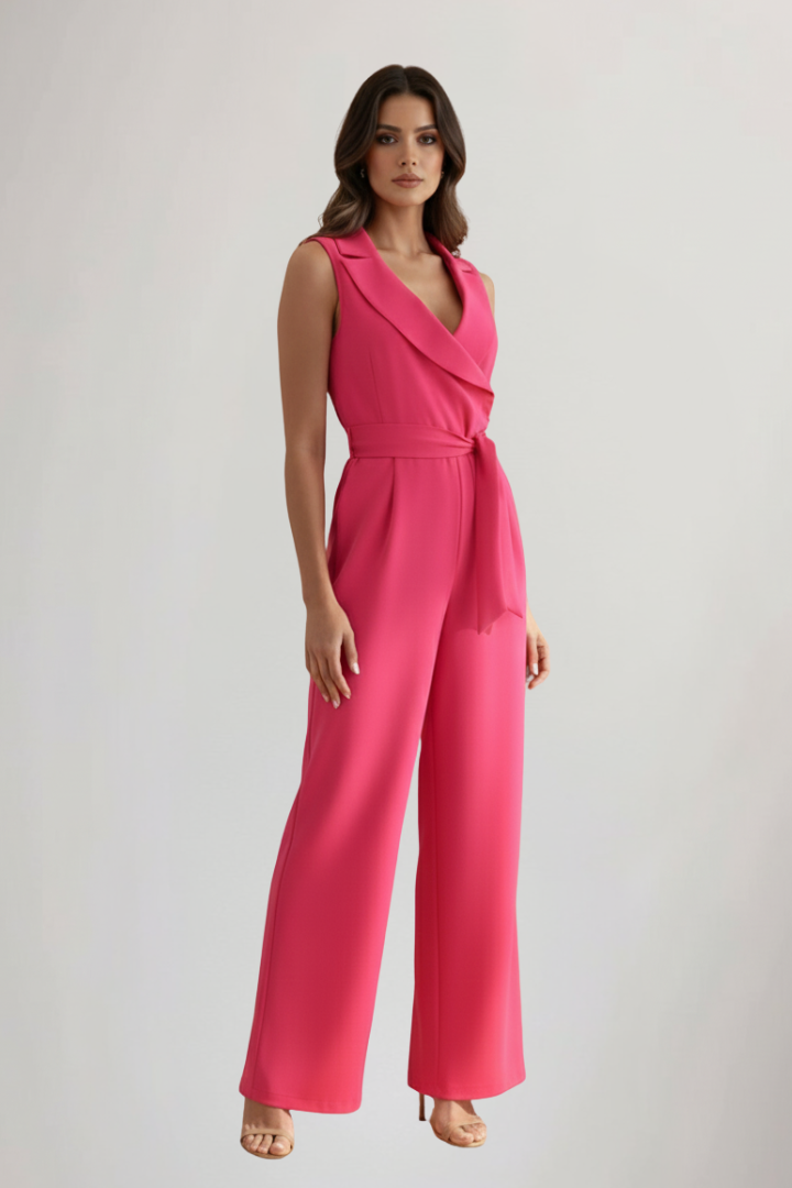 Kimberly | Dames V-Hals Mouwloze Tailleband Jumpsuit