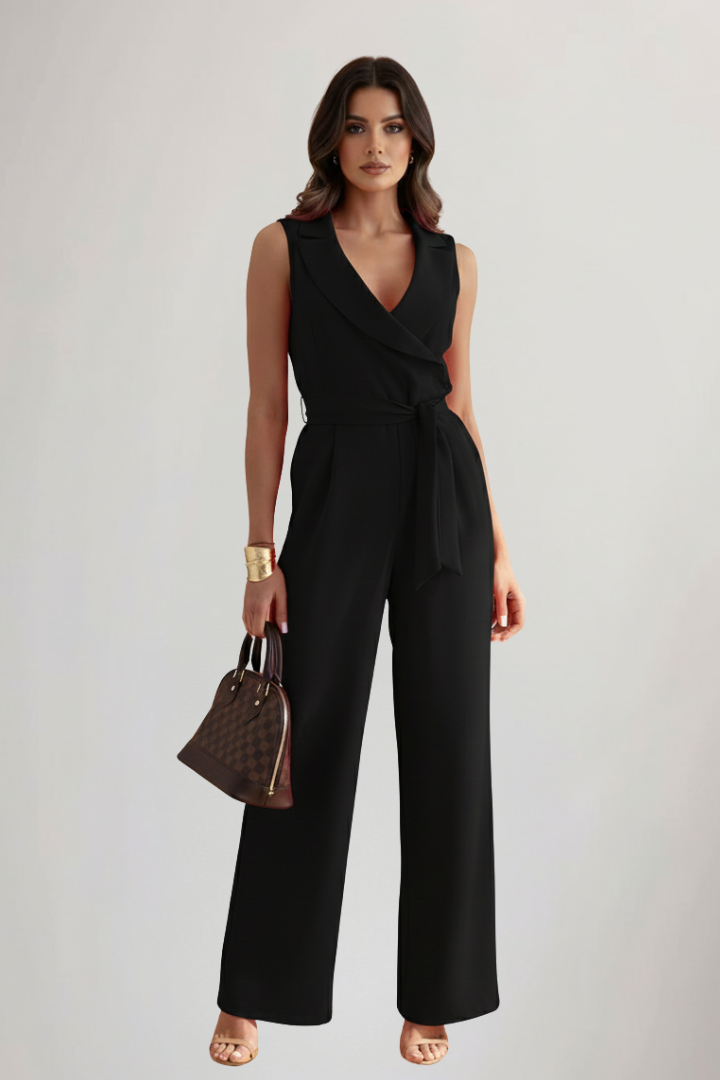 Kimberly | Dames V-Hals Mouwloze Tailleband Jumpsuit