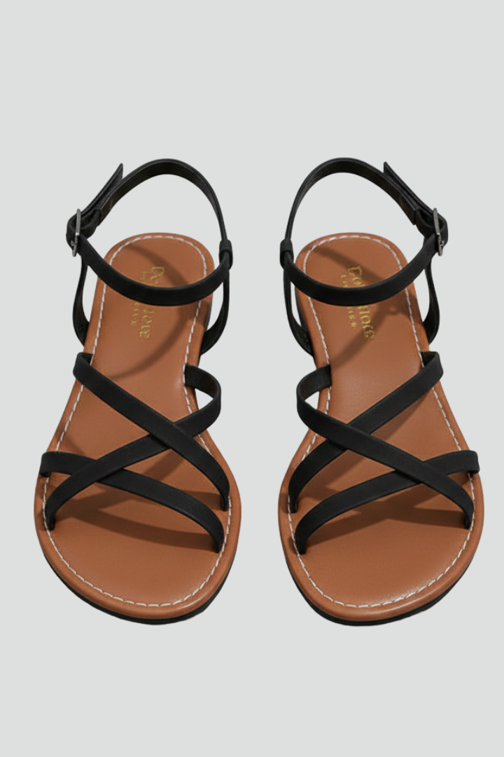 Isabella | Dames Strappy Platte Sandalen met Enkelsluiting en Open Neus