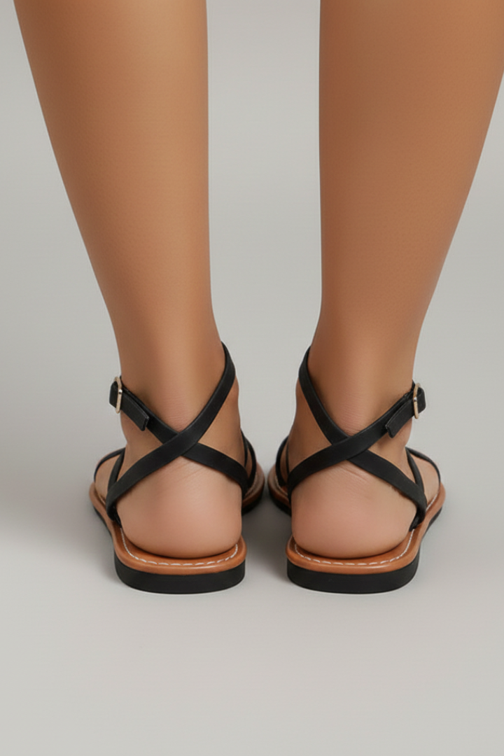 Isabella | Dames Strappy Platte Sandalen met Enkelsluiting en Open Neus
