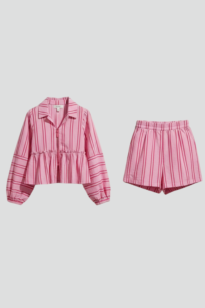Elizabeth | Dames Gestreepte Lange Mouwen Korte Set