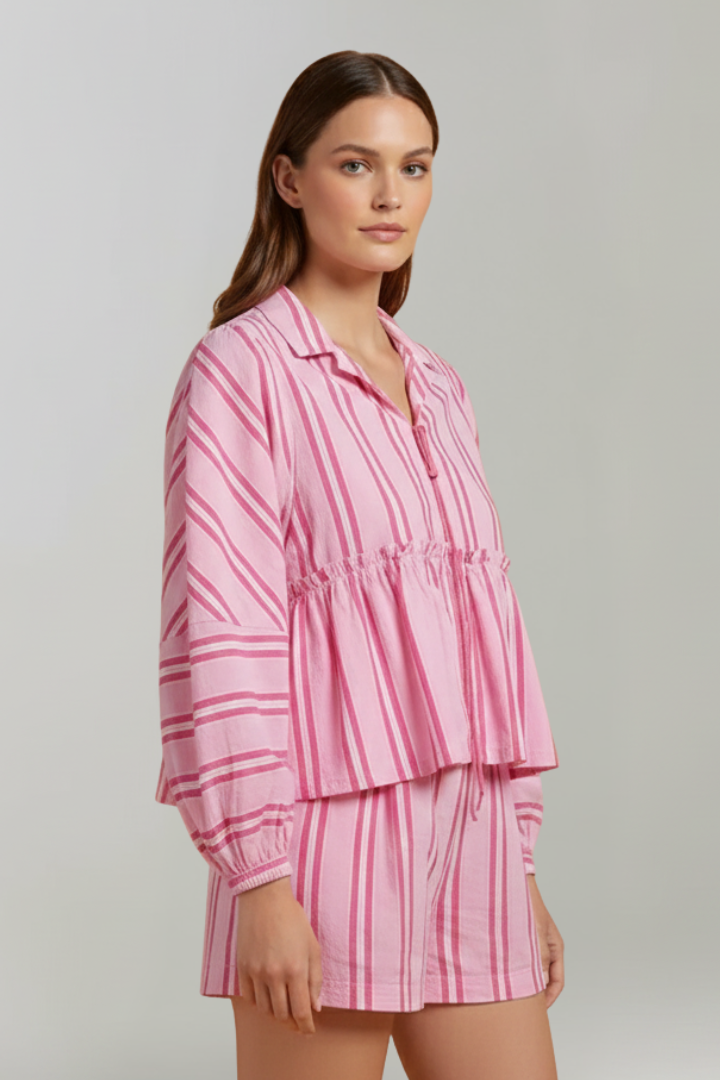 Elizabeth | Dames Gestreepte Lange Mouwen Korte Set