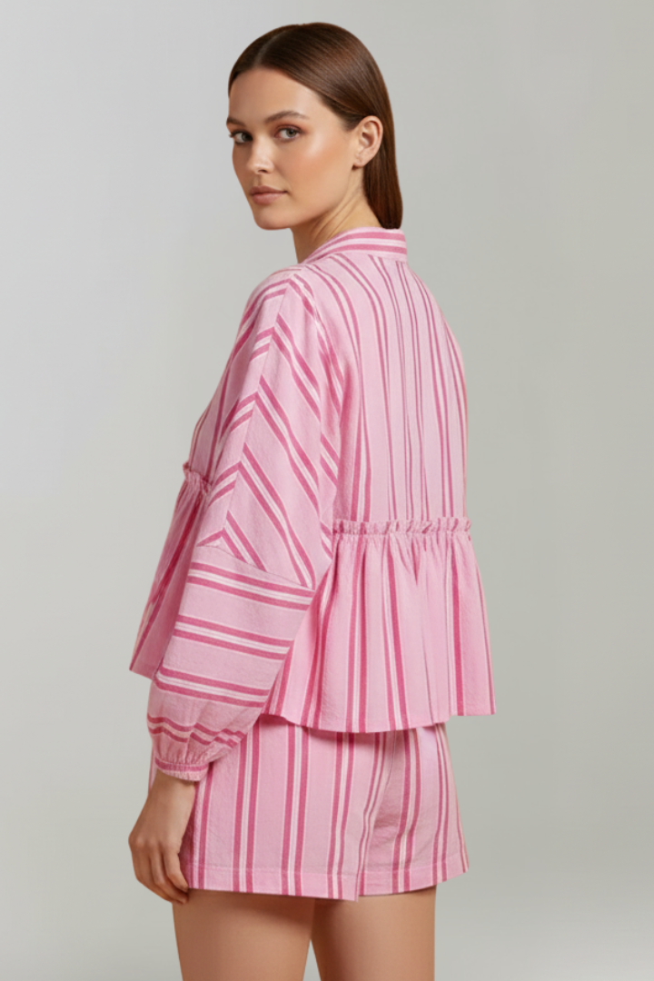 Elizabeth | Dames Gestreepte Lange Mouwen Korte Set