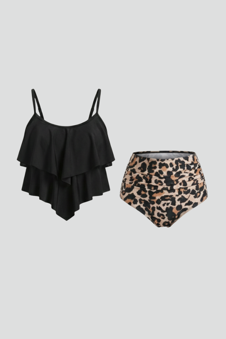 Claire | Dames Ruffle Top Tankini Set met Hoge Taille Onderdeel
