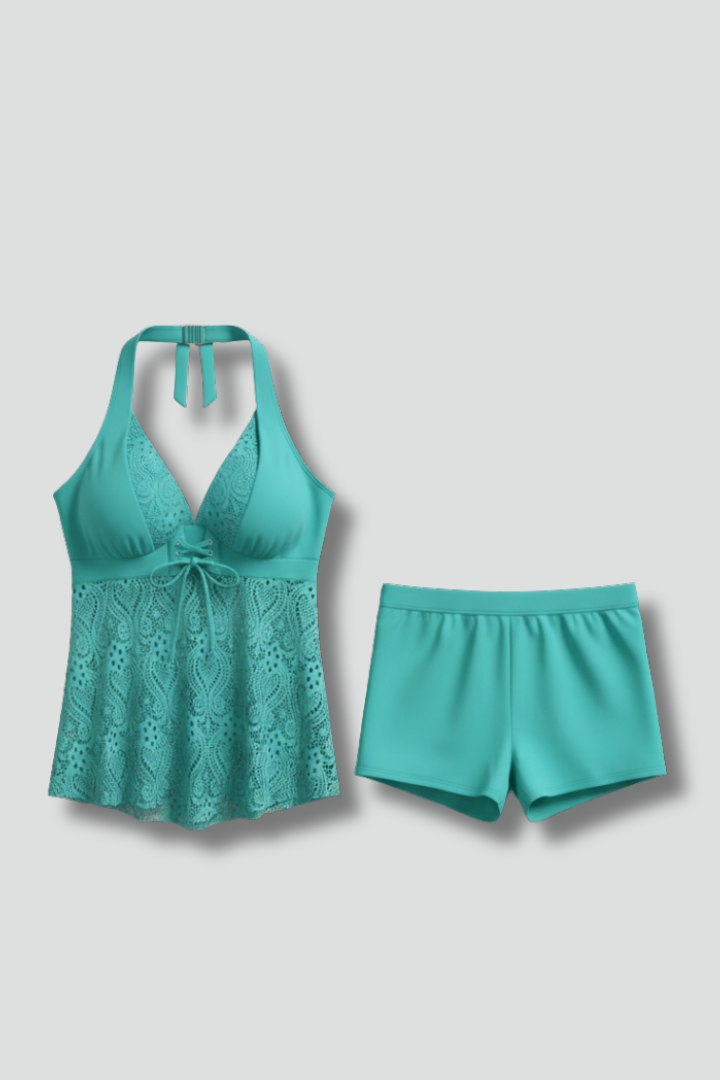Maya | Dames V-hals Tankini Set met Kant Overlay