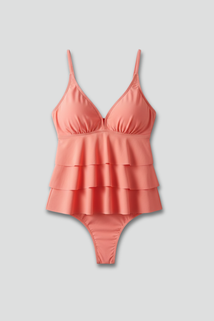 Morgan | Dames V-Hals Gelaagde Ruffle Tankini Set