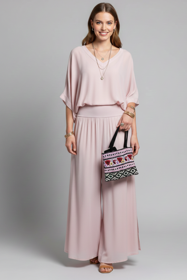 Natalie | Dames Chiffon Twee-delige Set met Wijde Pijpen