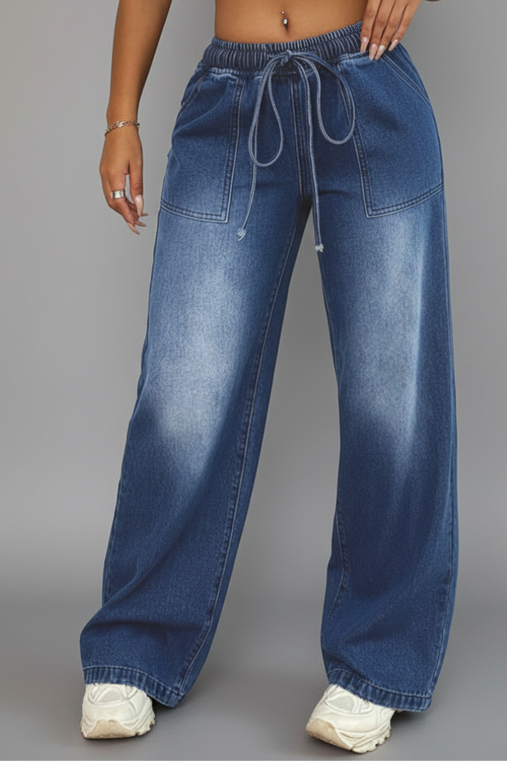 Lauren | Vrouwen Casual Wijde Pantalon met Touwsluiting en Paspockets