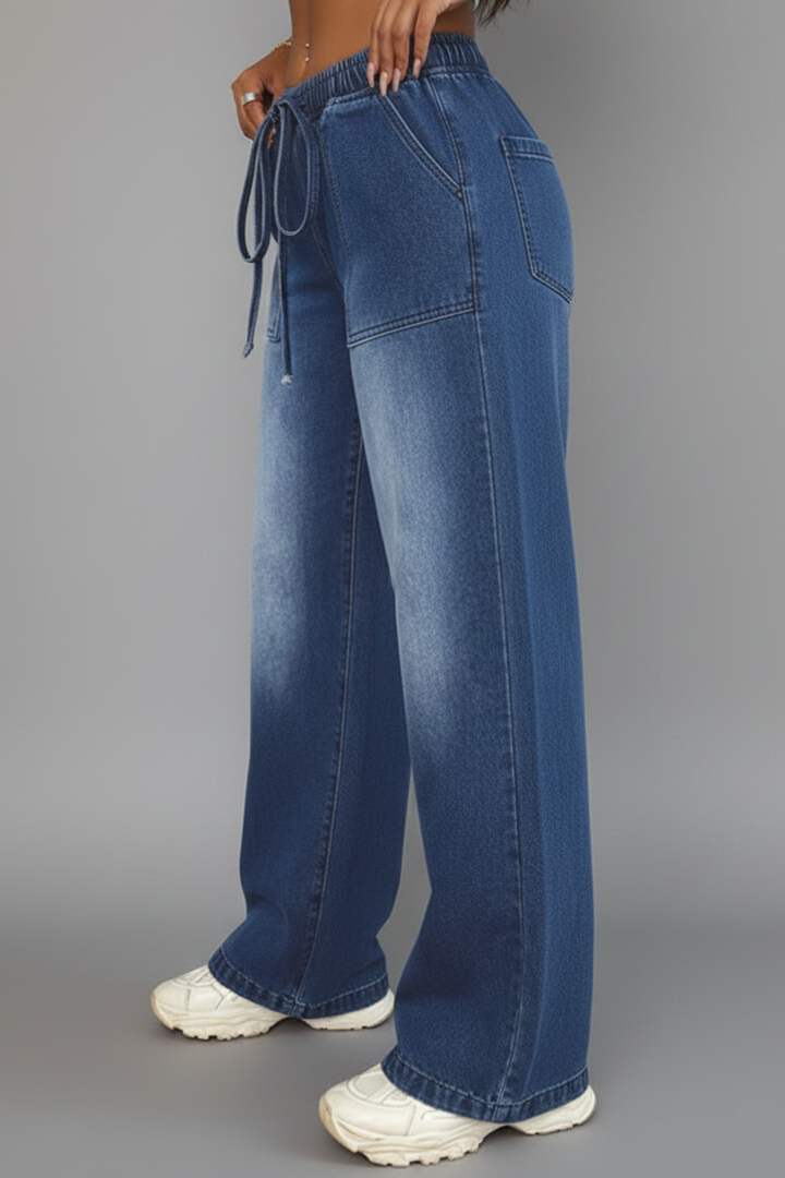 Lauren | Vrouwen Casual Wijde Pantalon met Touwsluiting en Paspockets