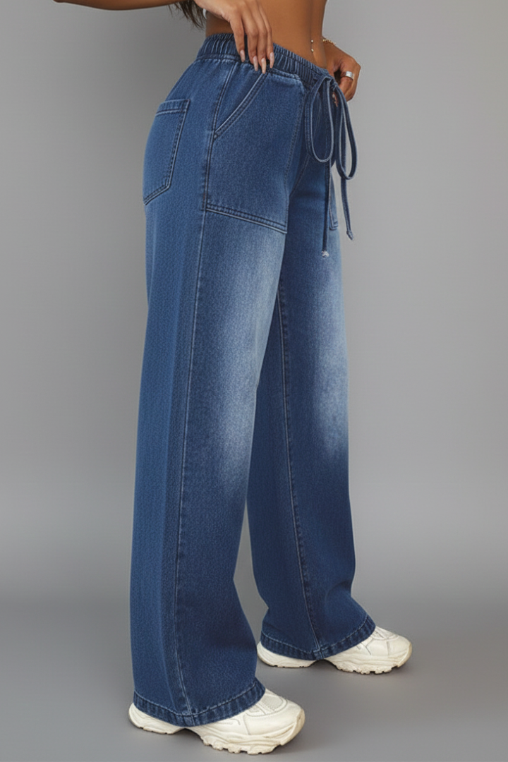 Lauren | Vrouwen Casual Wijde Pantalon met Touwsluiting en Paspockets