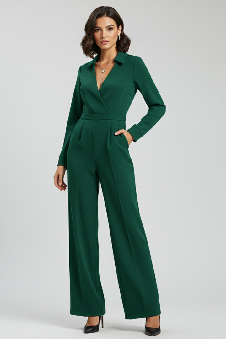 Elizabeth | Dames Collared Wide-Leg Tailored Jumpsuit