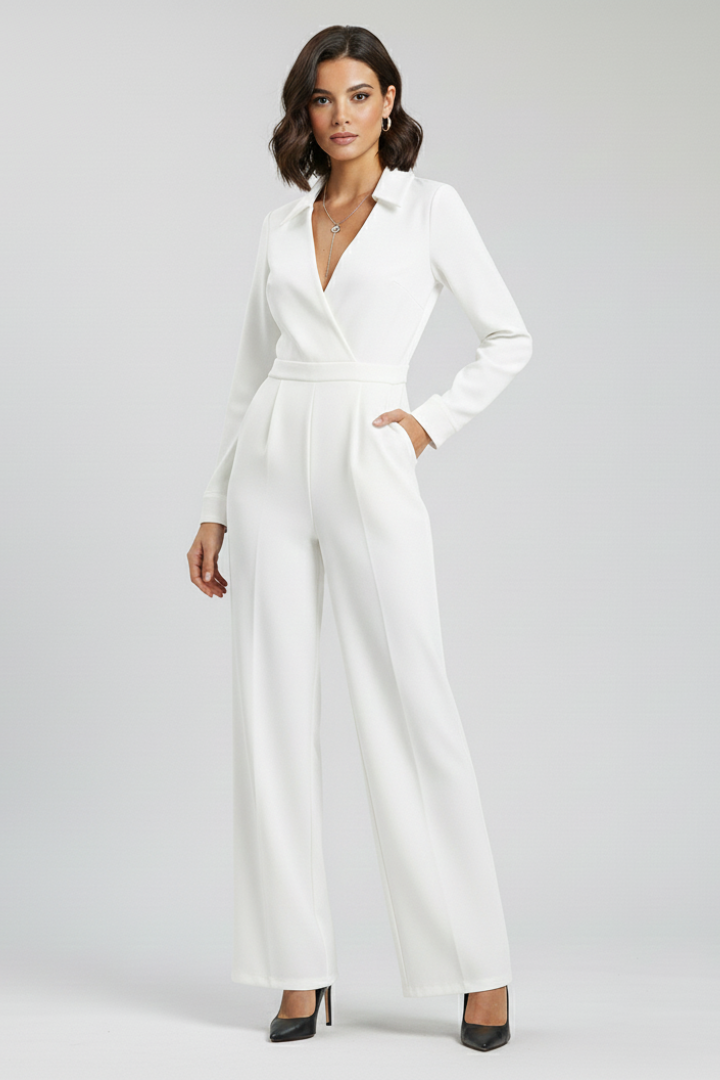 Elizabeth | Dames Collared Wide-Leg Tailored Jumpsuit