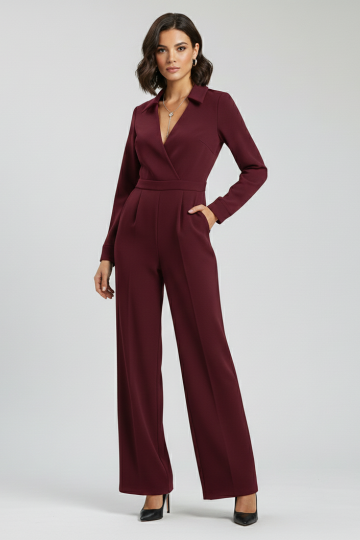 Elizabeth | Dames Collared Wide-Leg Tailored Jumpsuit