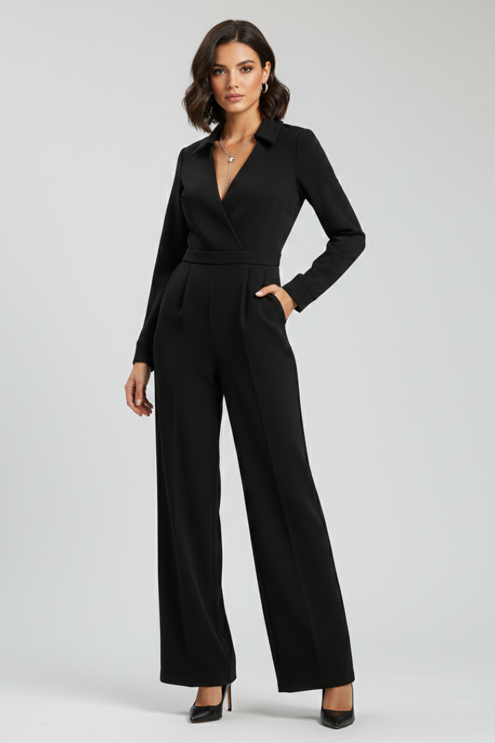 Elizabeth | Dames Collared Wide-Leg Tailored Jumpsuit