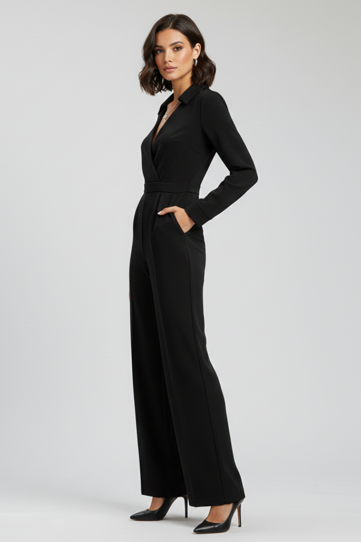 Elizabeth | Dames Collared Wide-Leg Tailored Jumpsuit