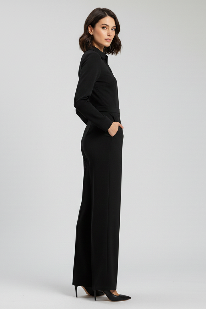 Elizabeth | Dames Collared Wide-Leg Tailored Jumpsuit