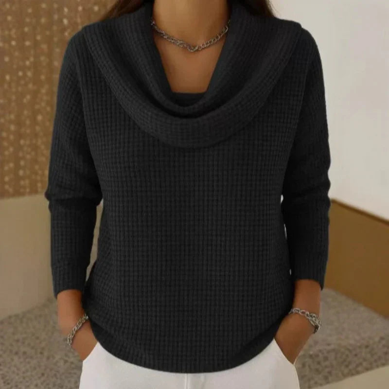 Karen – Warme Waffle Gebreide Trui met Elegante Col