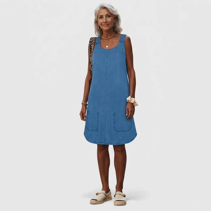 Marieke | Stoere Midi-jurk in Denimlook met Zakken