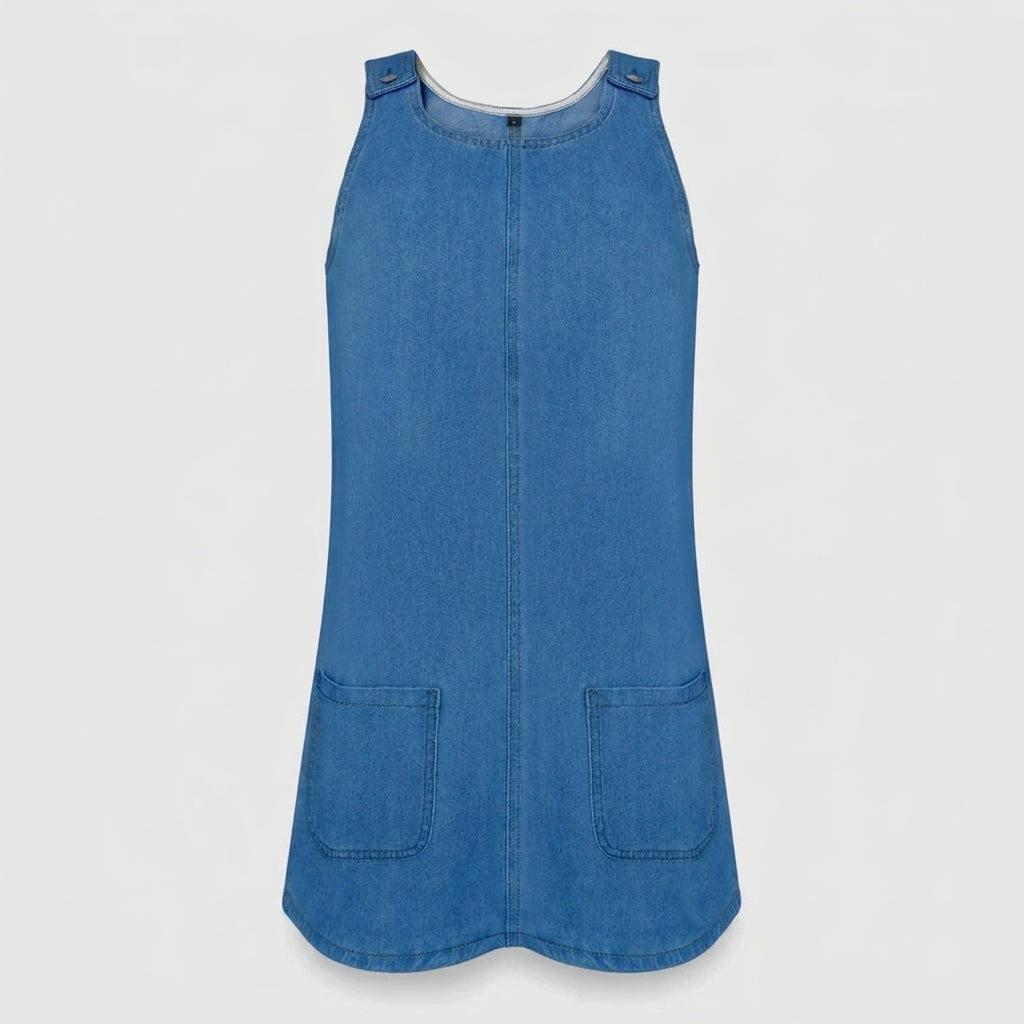 Marieke | Stoere Midi-jurk in Denimlook met Zakken