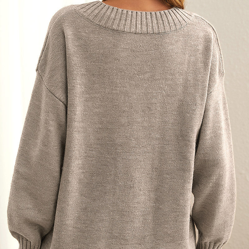 Dames Geribbelde V-Hals Pullover met Lange Mouwen